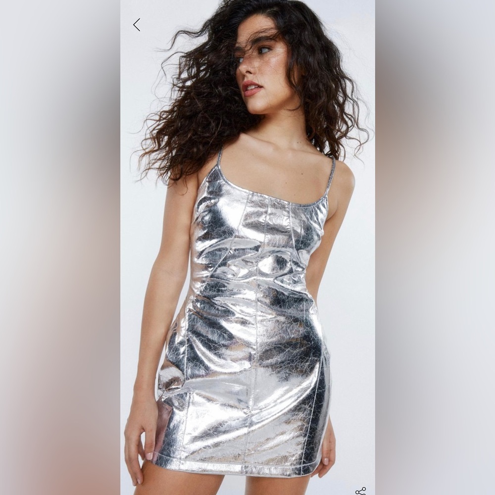 Crackle Faux Leather Strappy Mini Dress